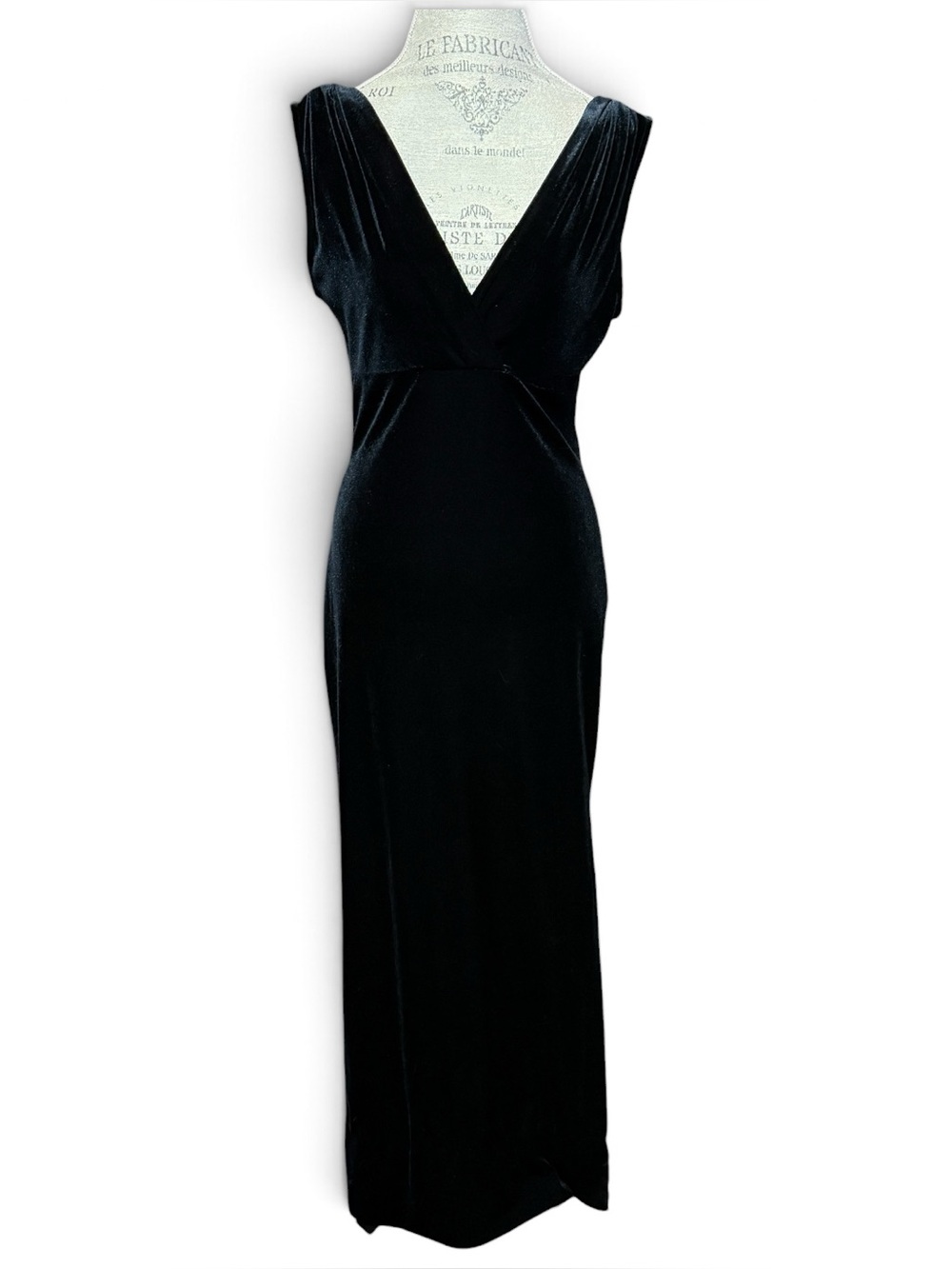 Vintage Reggio Black Velvet Maxi Dress Deep V-Neck Neckline Side Slit Size 10